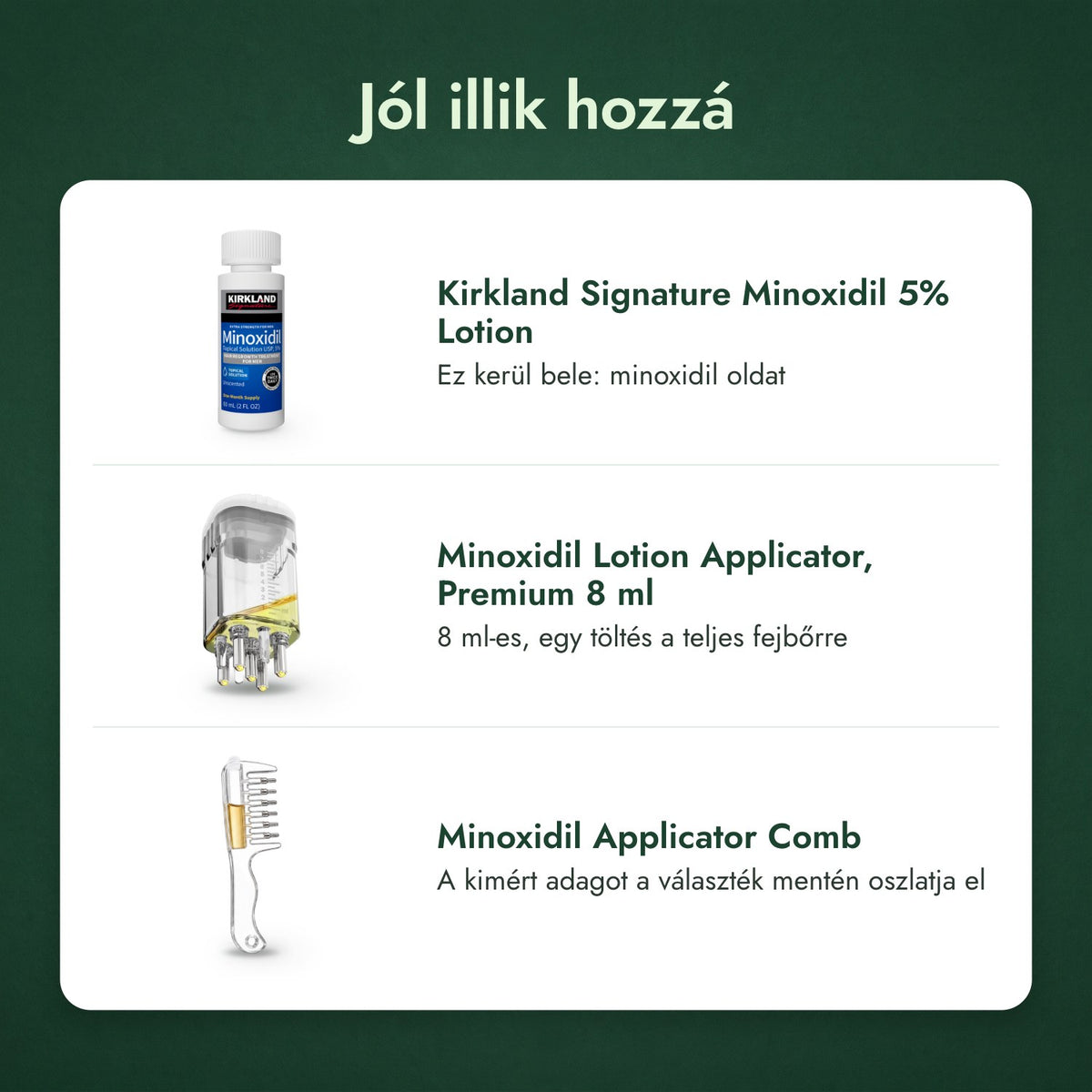 Jól illik hozzá: Kirkland Signature Minoxidil 5%, Applikátor minoxidil oldathoz, Prémium 8 ml, Minoxidil applikátorfésű