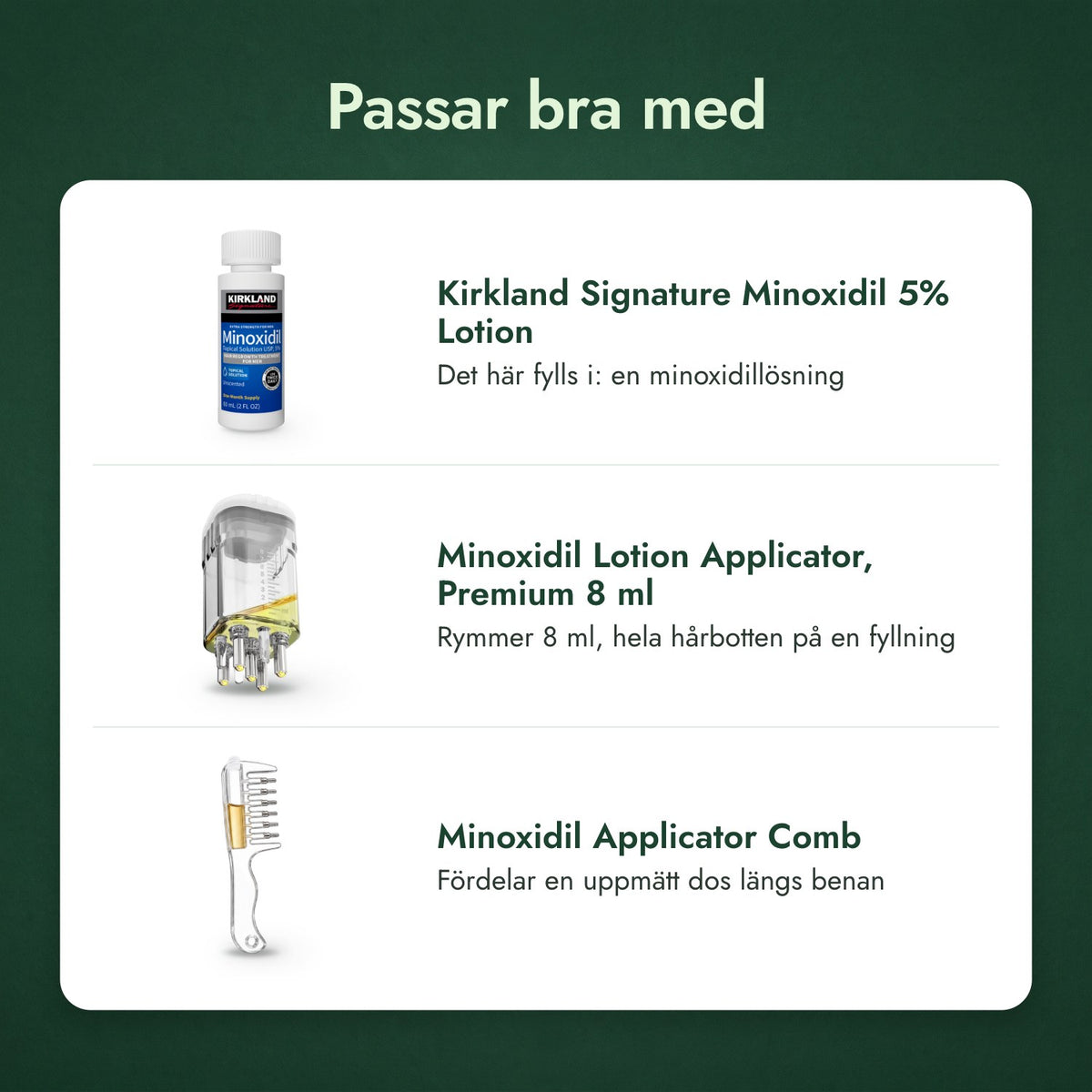 Passar bra med: Kirkland Signature Minoxidil 5%, Applikator för minoxidillösning, Premium 8 ml, Applikatorkam för minoxidil