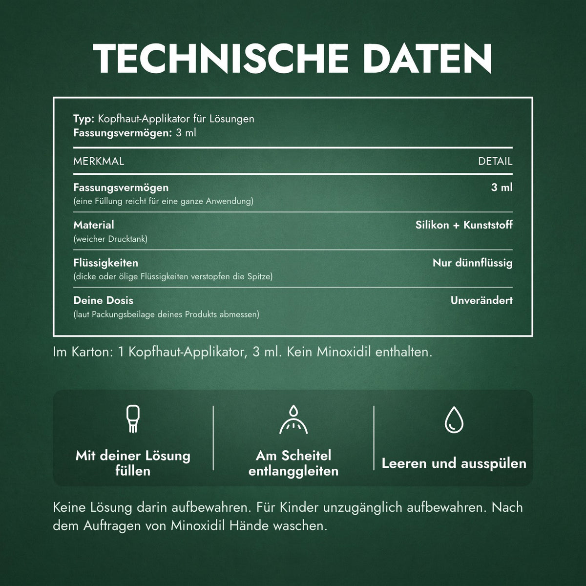 Technische Daten: Applikator für Minoxidil-Lösung, Basic 3 ml