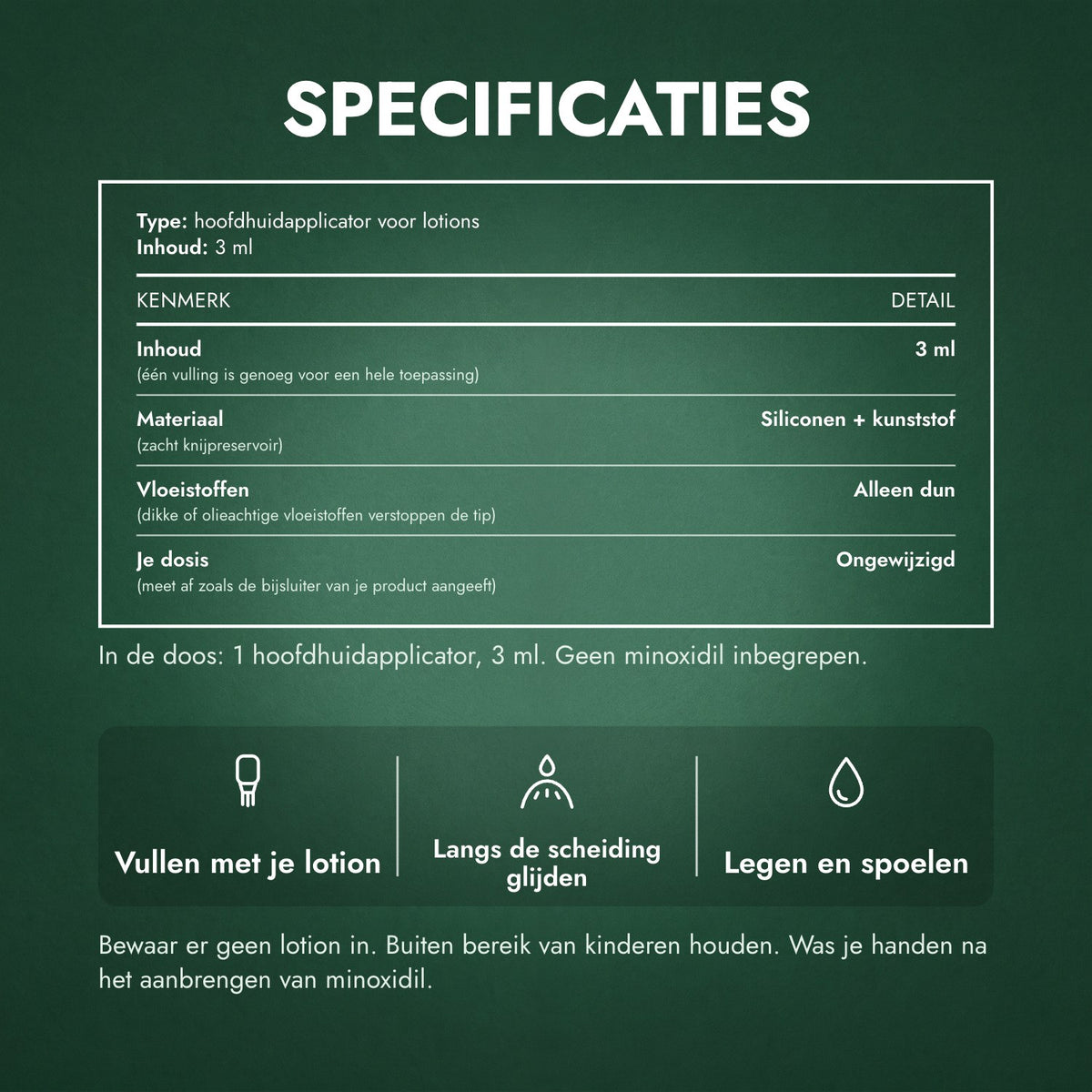 Specificaties: Applicator voor minoxidil-lotion, Basic 3 ml