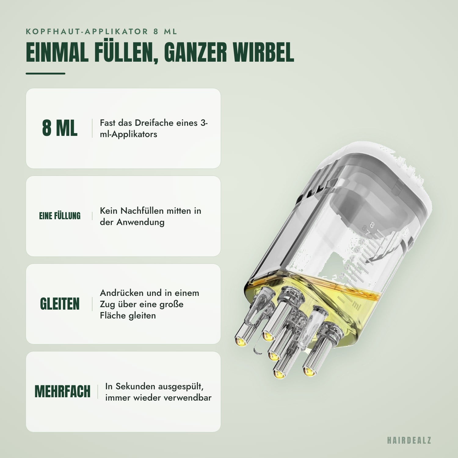 Kopfhaut-Applikator 8 ml — Einmal füllen, ganzer Wirbel