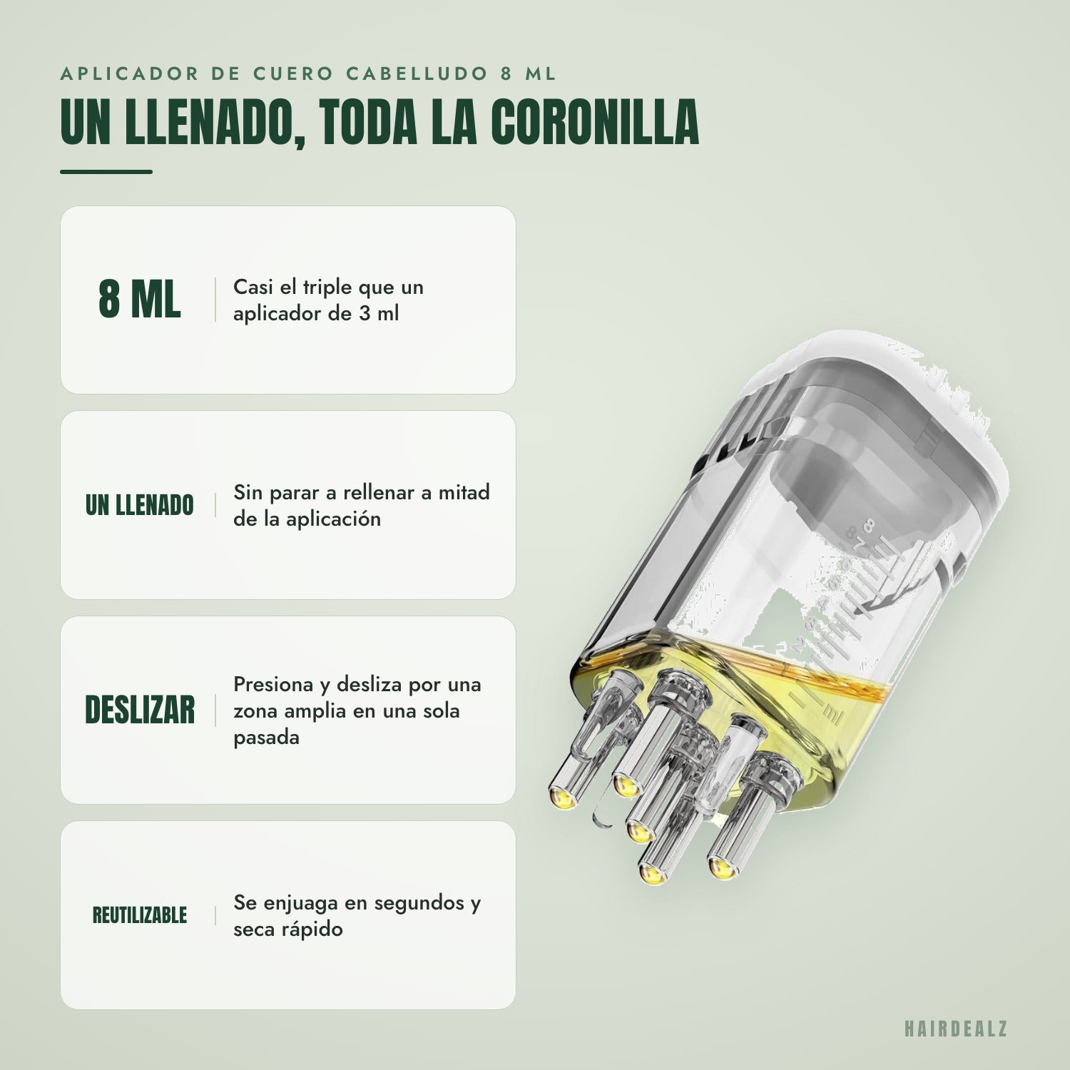 Aplicador de cuero cabelludo 8 ml — Un llenado, toda la coronilla
