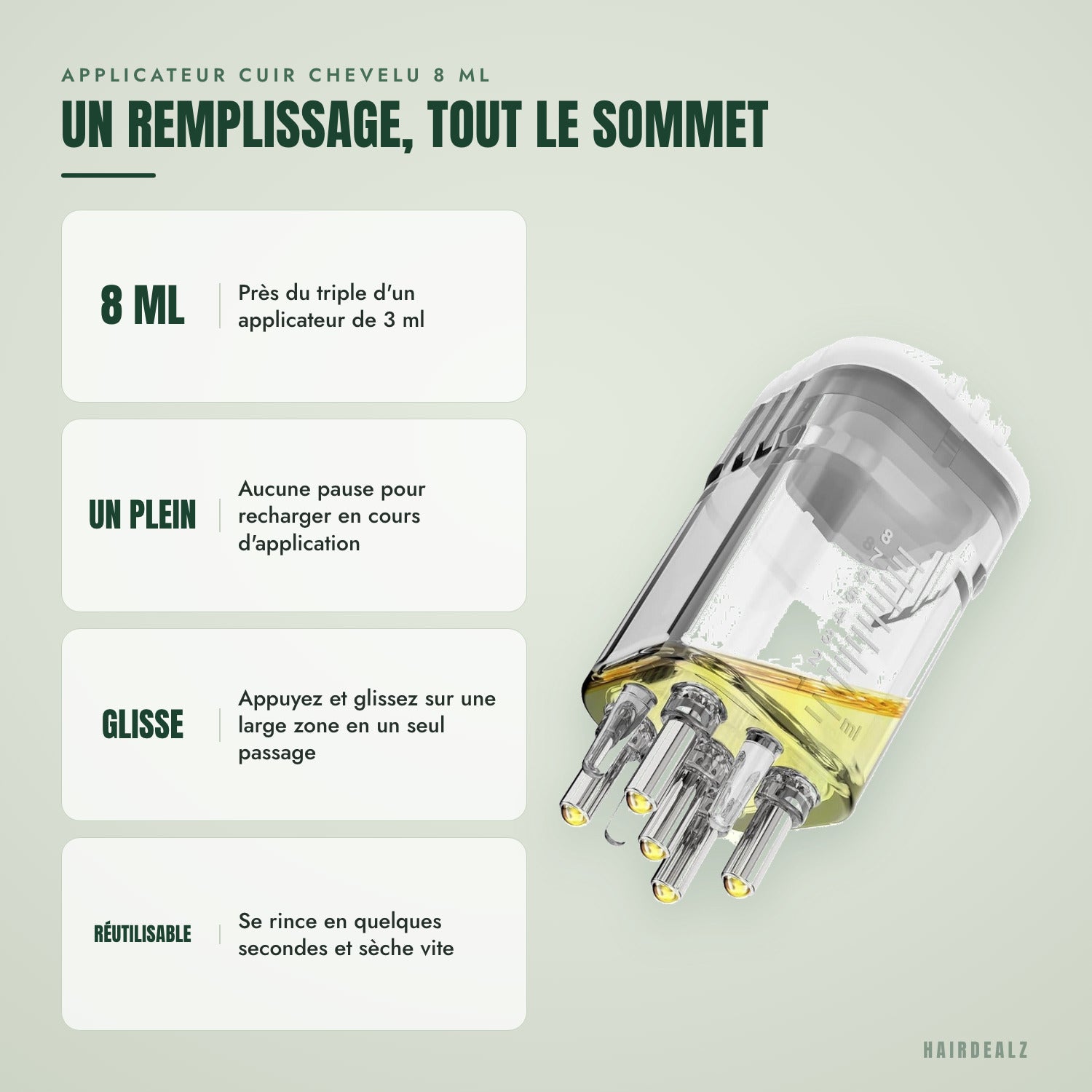 Applicateur cuir chevelu 8 ml — Un remplissage, tout le sommet