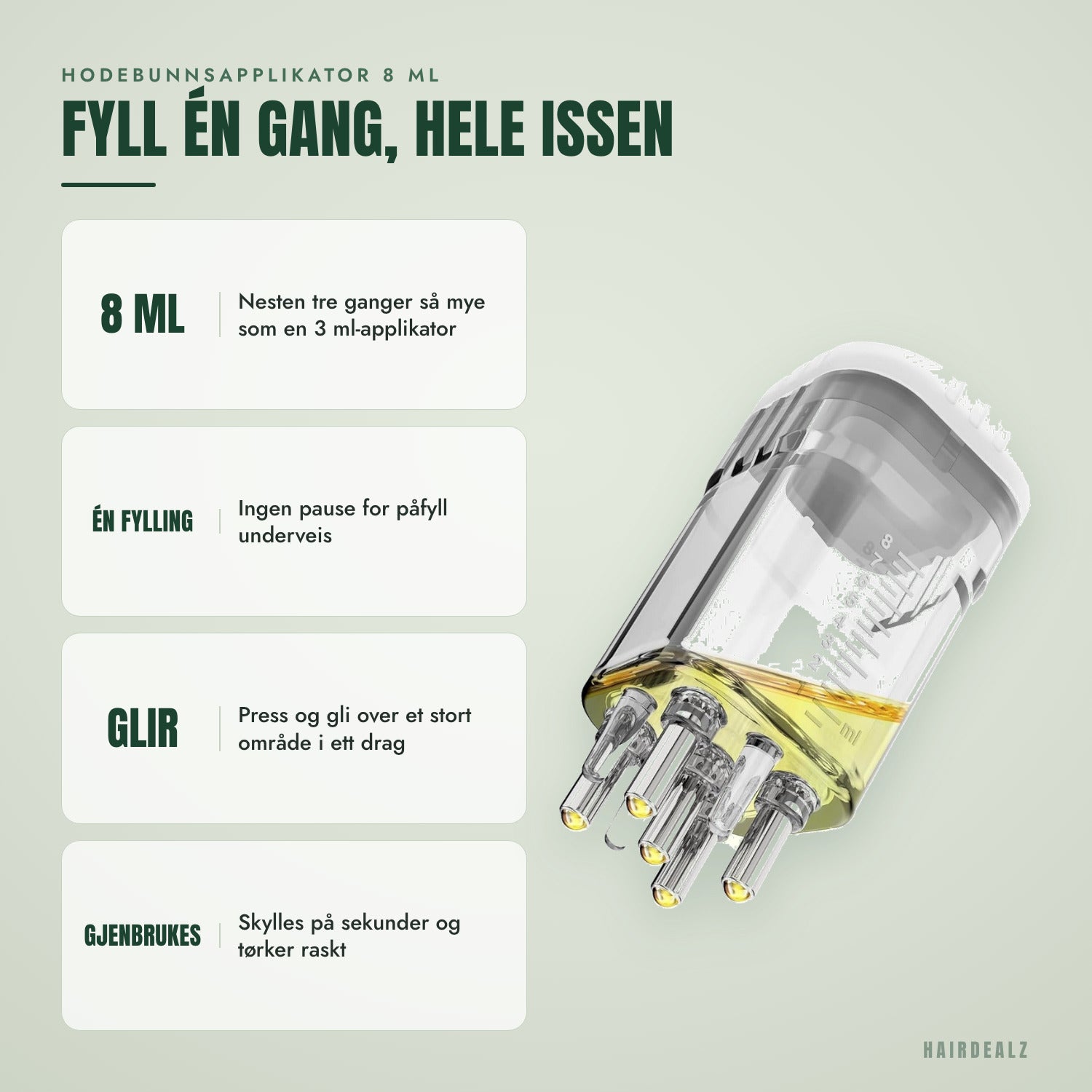 Hodebunnsapplikator 8 ml – Fyll én gang, gjør hele issen