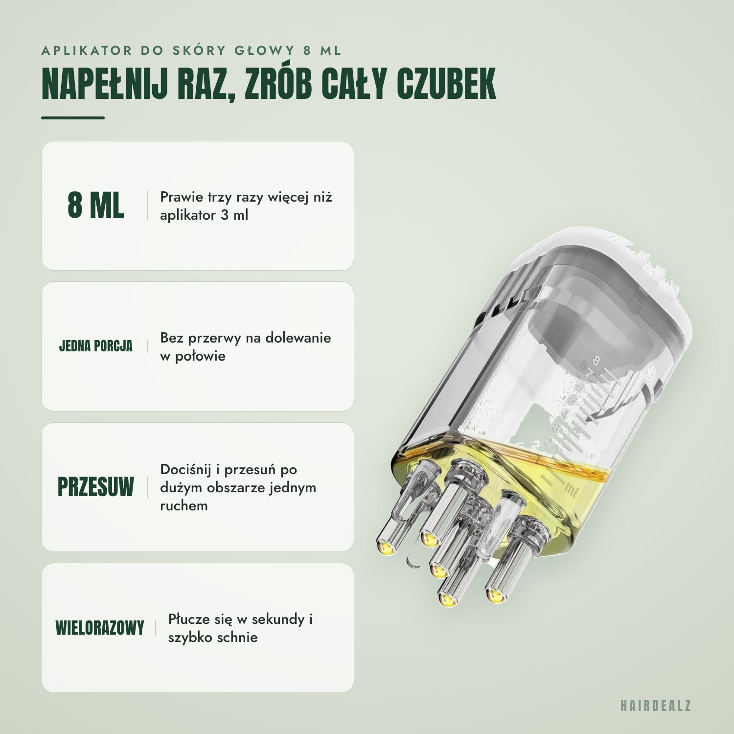 Aplikator do skóry głowy 8 ml — napełnij raz, wystarczy na cały czubek głowy