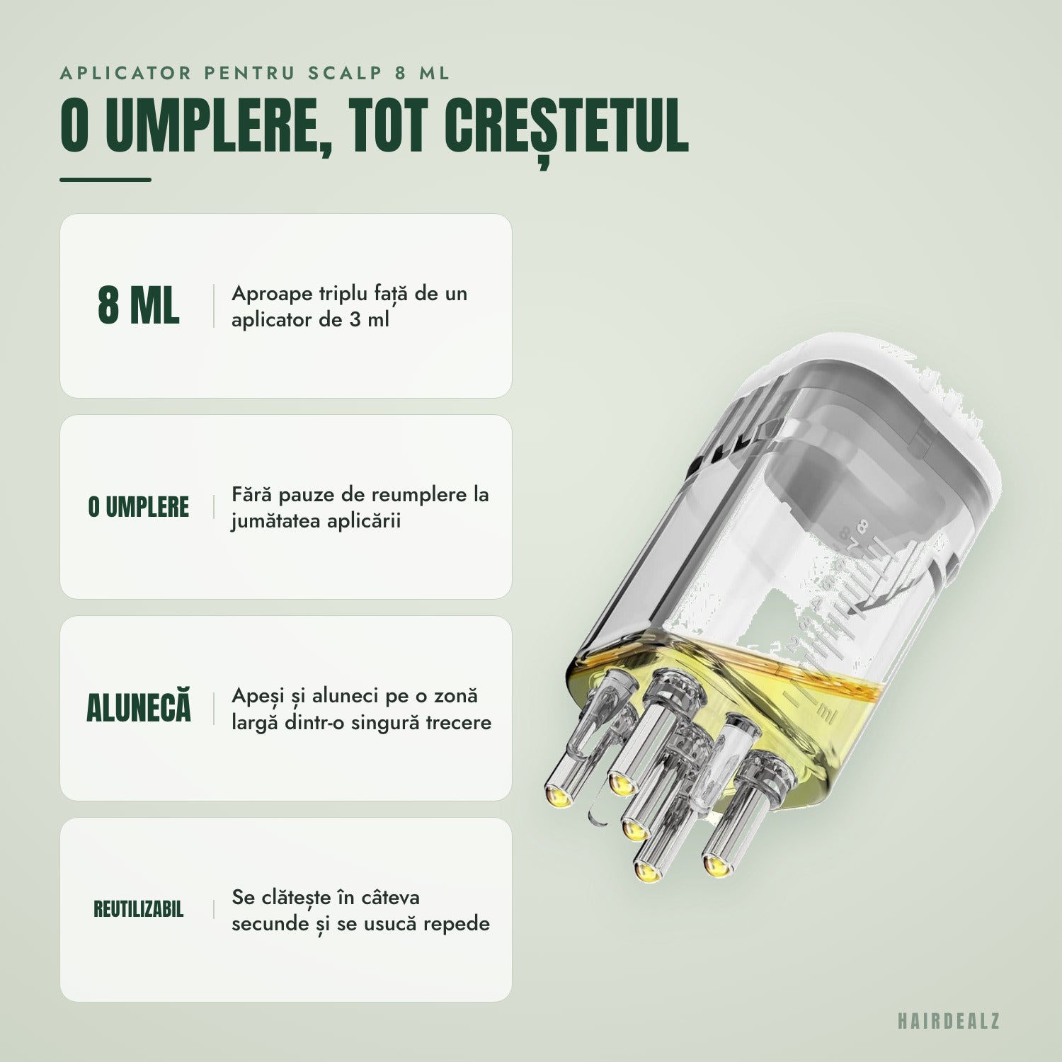 Aplicator pentru scalp de 8 ml — Umple o dată, acoperă tot creștetul capului