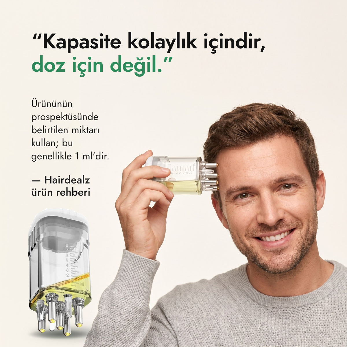 Kapasite kolaylık içindir, doz için değil. — Hairdealz ürün rehberi
