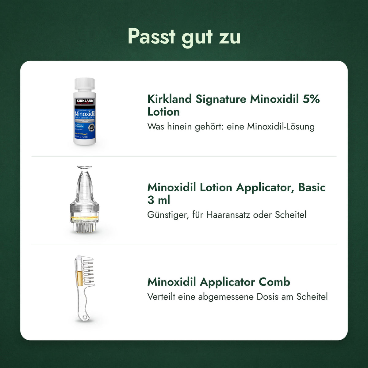 Passt gut zu: Kirkland Signature Minoxidil 5%, Applikator für Minoxidil-Lösung, Basic 3 ml, Minoxidil-Applikatorkamm