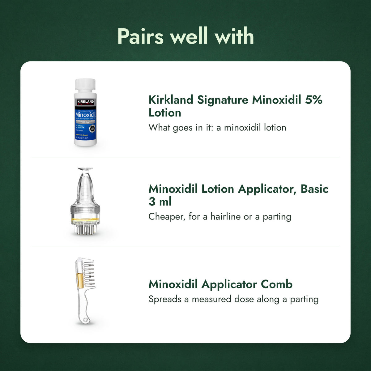Minoxidil Lotion Applicator, Premium 8 ml: free gifts and what goes with it