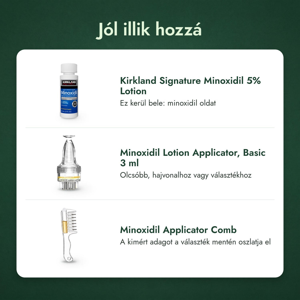 Jól illik hozzá: Kirkland Signature Minoxidil 5%, Applikátor minoxidil oldathoz, Alap 3 ml, Minoxidil applikátorfésű