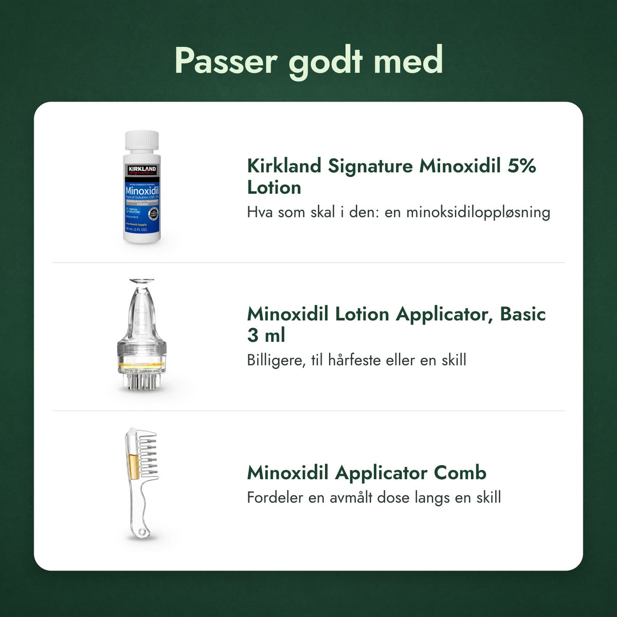 Passer godt med: Kirkland Signature Minoxidil 5%, Applikator for minoksidiloppløsning, Basic 3 ml, Applikatorkam for minoksidil