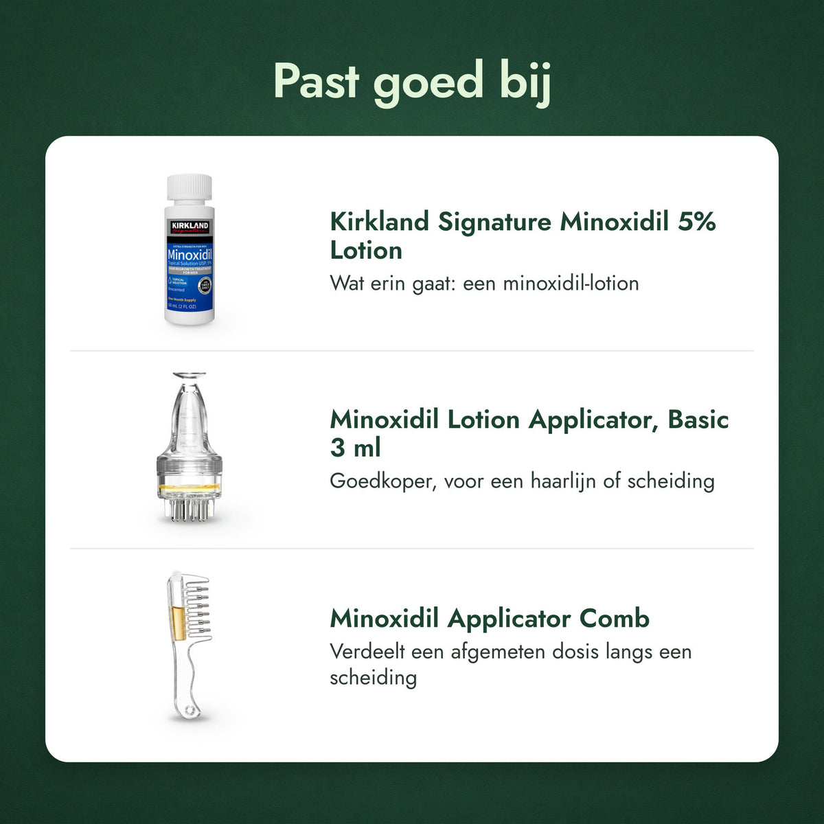 Past goed bij: Kirkland Signature Minoxidil 5%, Applicator voor minoxidil-lotion, Basic 3 ml, Minoxidil-applicatorkam
