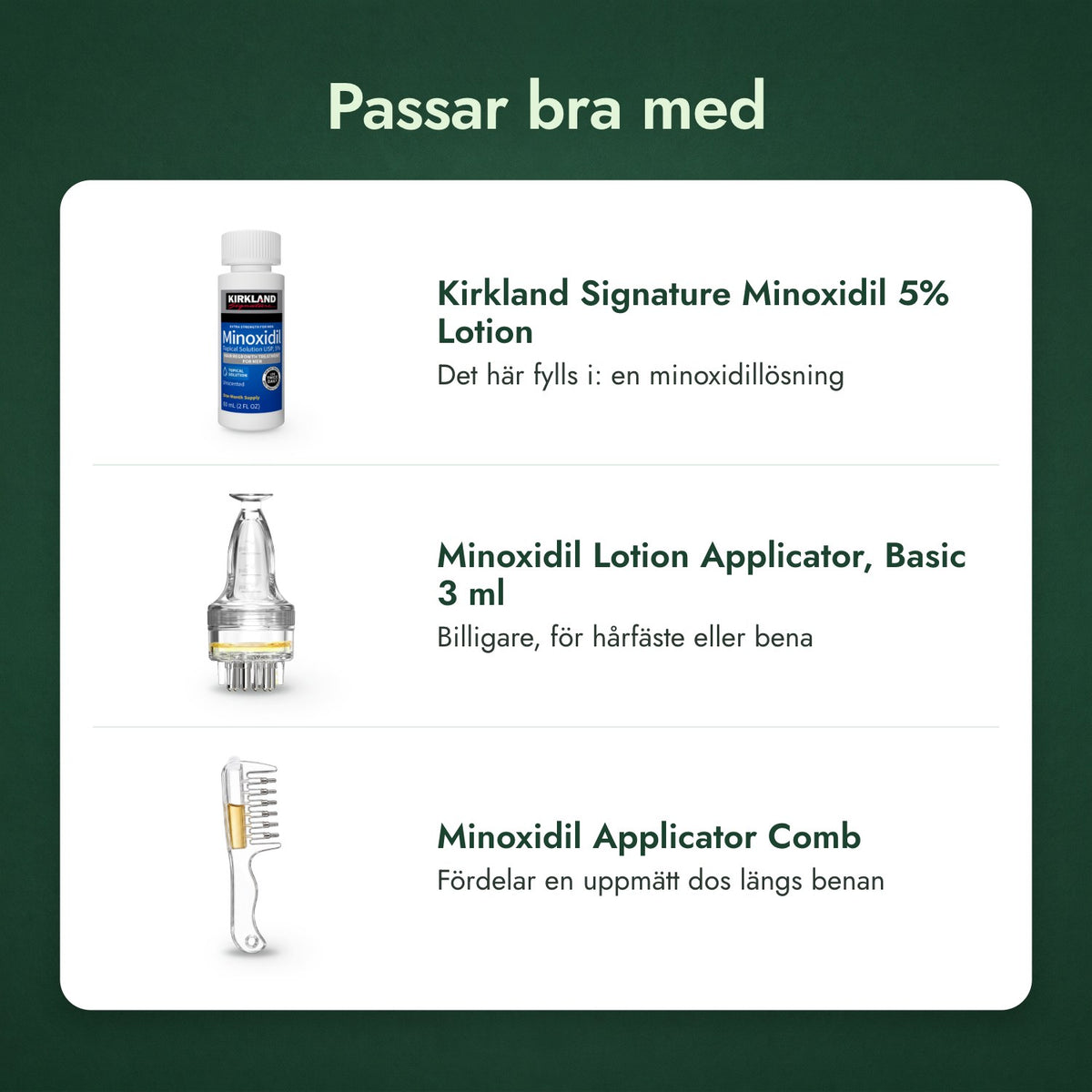 Passar bra med: Kirkland Signature Minoxidil 5%, Applikator för minoxidillösning, Basic 3 ml, Applikatorkam för minoxidil